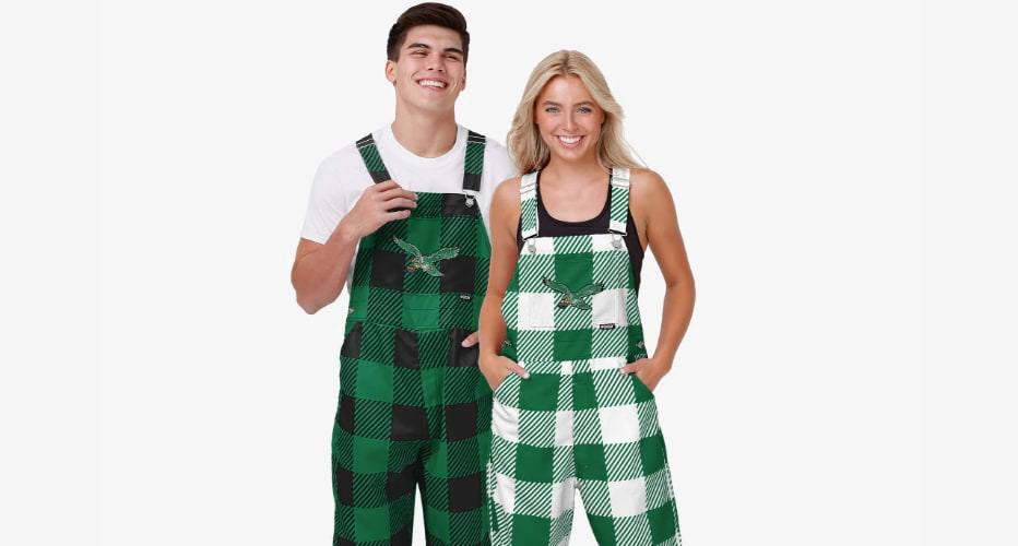 FOCO Philadelphia Eagles Womens Plaid Bib Overalls, Size: M